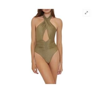 PQ Celine Metallic Halter One-Piece Swimsuit Size Small Halter Neck